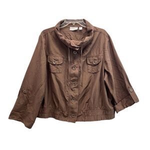 Chicos Lightweight Jacket Size 4 (Woman Size 20-22) Brown Roll Tab Sleeves